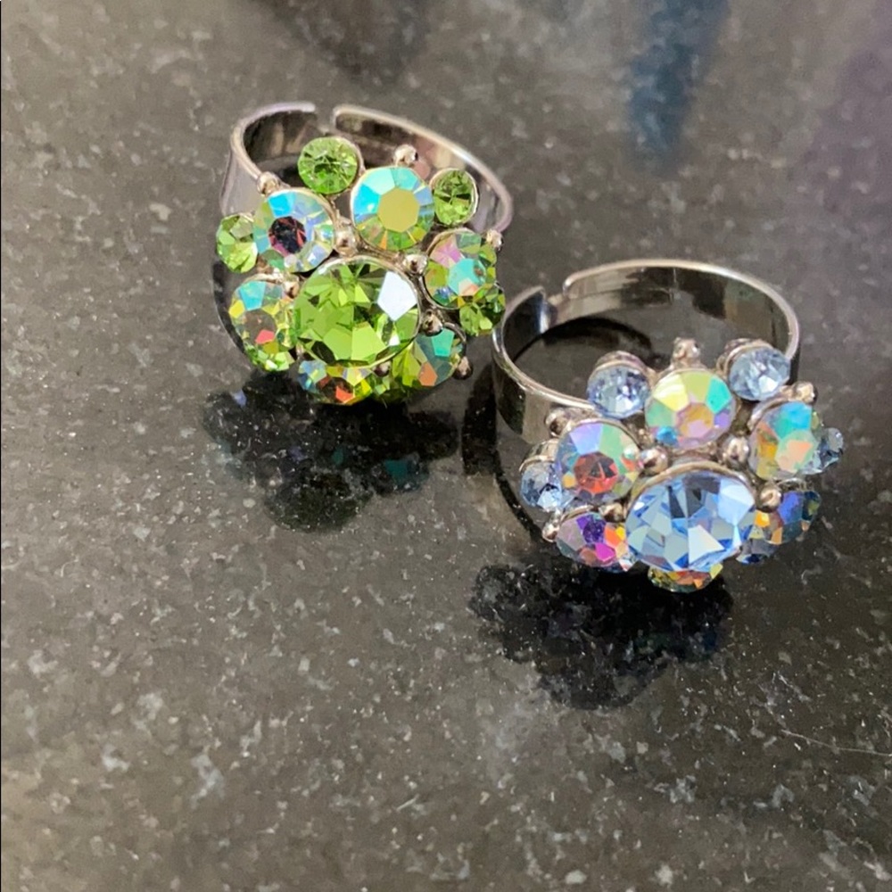 Boho vintage flower rings set sparkly adjustable statement ring costume jewelry - Picture 3 of 9